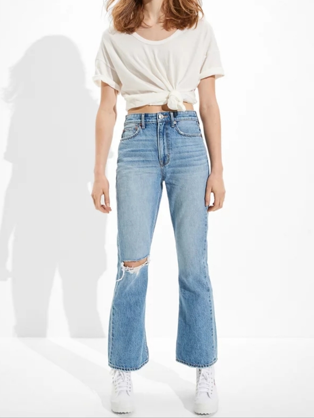 American Eagle Ripped Highest Rise '90s Flare Jeans in True Rinse Size 16 Short